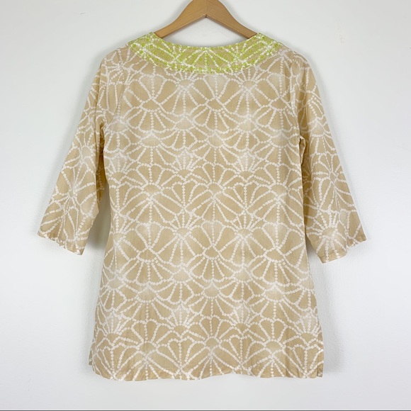 Calypso St. Barth for Target Tunic Top Tan Green Embroidery V-Neck Women’s Sz XS - Picture 3 of 11